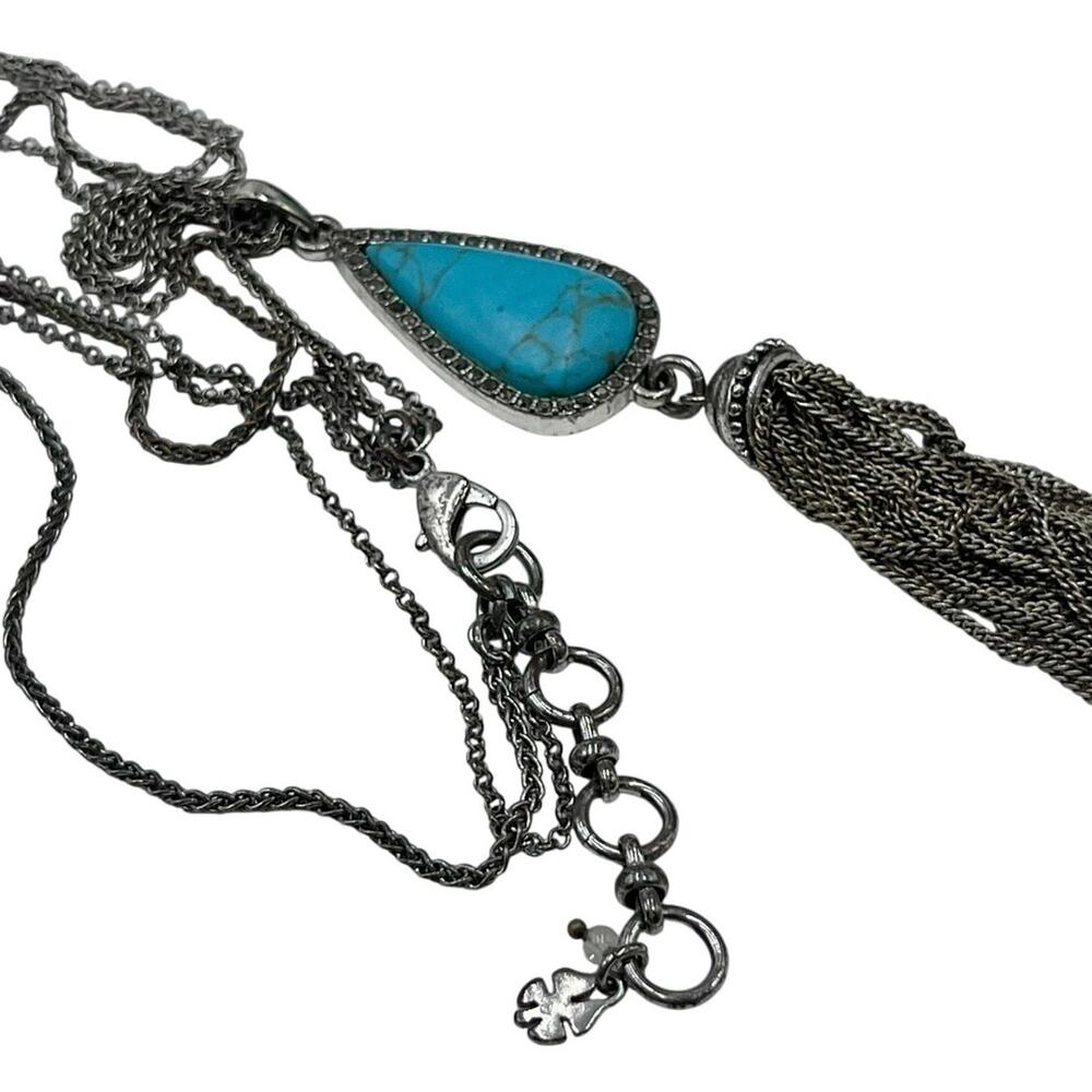 Lucky Brand Silver Tone teardrop
Shaped Large Turquoise Tassel Pendant